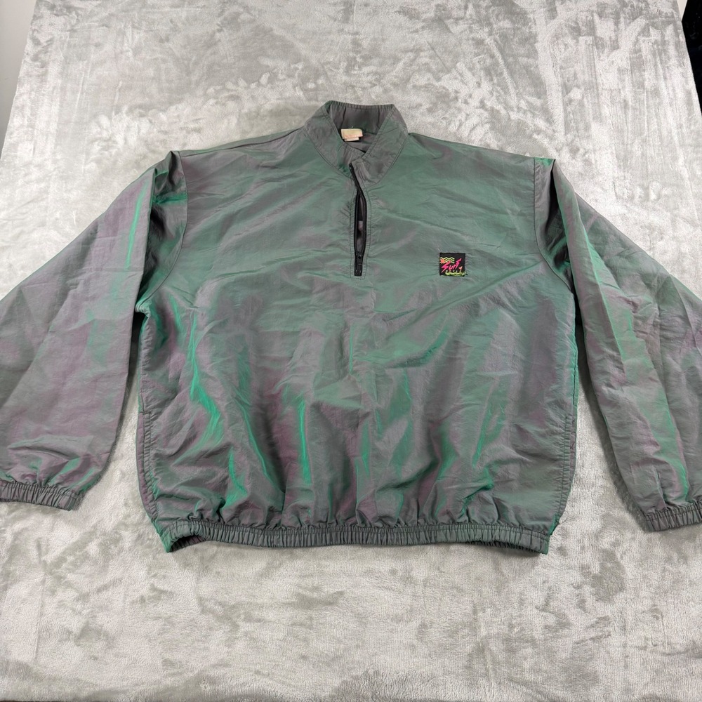 Vintage Surf Style Iridescent Windbreaker‎ Mens One Size Green Purple 90s USA